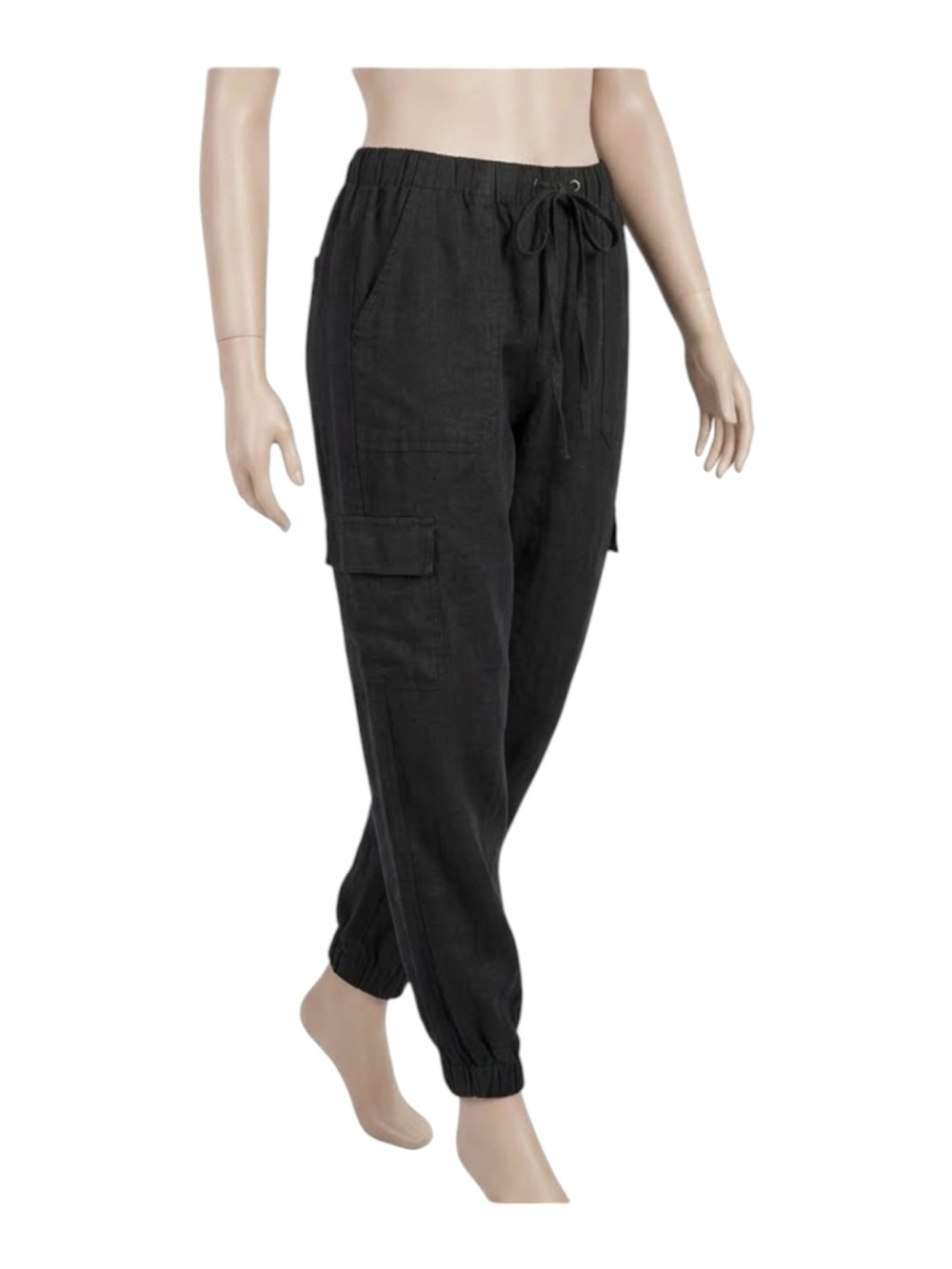 Artisan NY 100% Linen Black Cargo Joggers Size Large